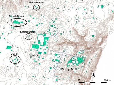 Figure 2. Map of Ceibal and residential groups excavated during 2012 and 2013.