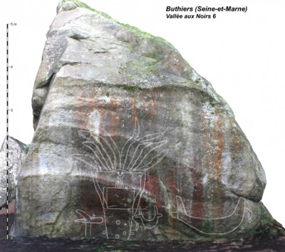 Figure 4. A frontal view of the rock with the engravings graphically outlined as they appear in a 3D textured model.