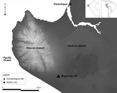 Figure 1. Map of the Sechura desert with the location of the Bayovar-01 site.